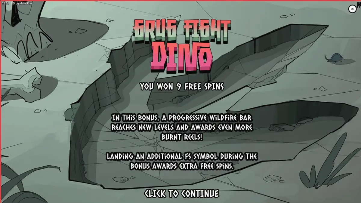 Grug Make Fire slot game interface with prehistoric theme